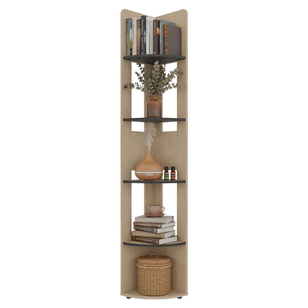 Estantería Home E-M7 Cartagena y Wengue 30x180.6cm Triangular con Cuatro Entrepaños y Cinco Compartimientos