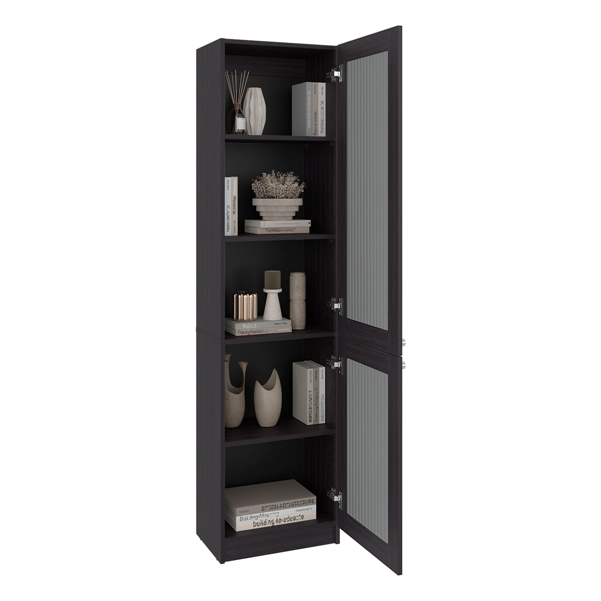 Estantería Home E-M6 Wengue 45x180.6cm Rectangular con Cuatro Entrepaños y Cinco Compartimientos