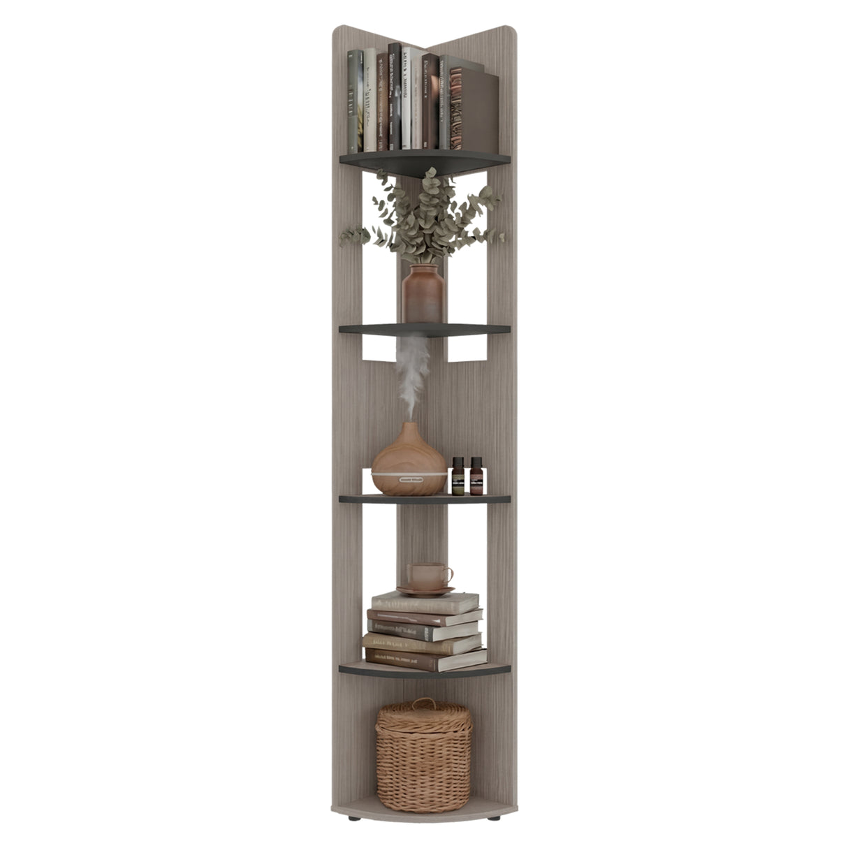 Estantería Home E-M7 Positano y Wengue 30x180.6cm Triangular con Cuatro Entrepaños y Cinco Compartimientos