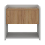 Mesa de Noche Fidelis Blanco y Fresno 52x50.6cm con Un Cajón y Un Compartimiento