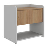 Mesa de Noche Fidelis Blanco y Fresno 52x50.6cm con Un Cajón y Un Compartimiento