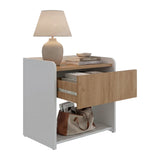 Mesa de Noche Fidelis Blanco y Fresno 52x50.6cm con Un Cajón y Un Compartimiento