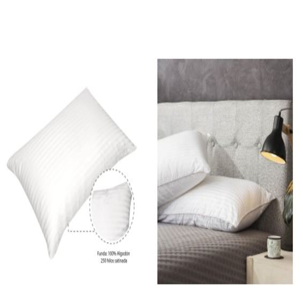 Almohada Raya Satin Blanco 50x70cm de Relleno de Fibras Sinteticas Suave Multi Postura