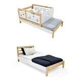 Cama Cuna Nara Matiz Natural y Blanco 106x87cm Para Colchón Sencillo 100x190 cm con Cabecero y sin Colchón