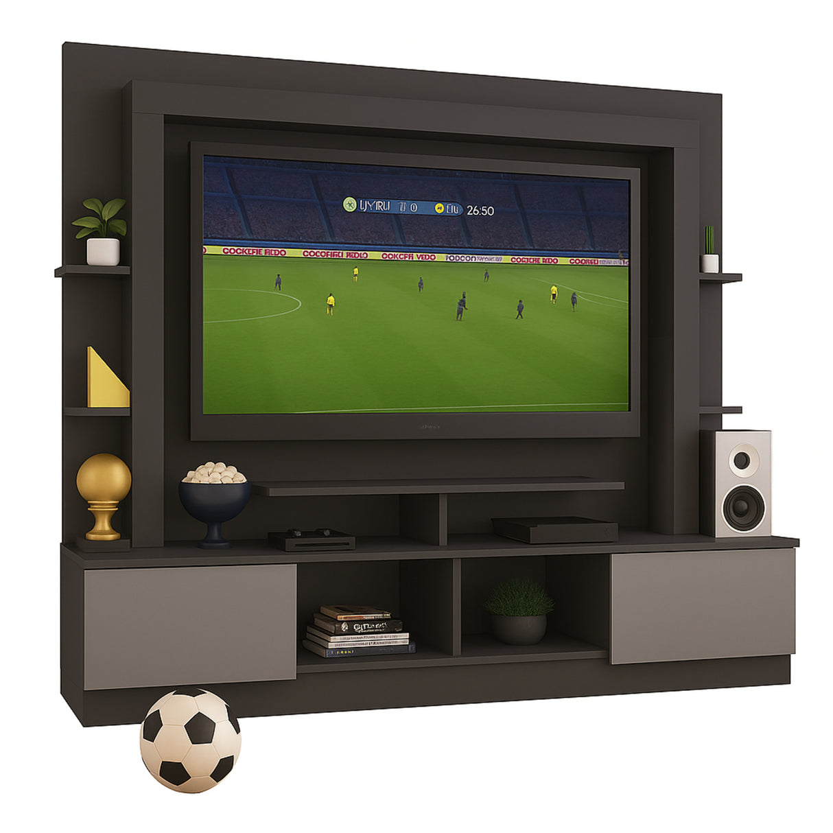Centro de Entretenimiento Negro 213x171cm para TV Hasta 65" Pulgadas con Trece Compartimientos con Ranura para Cables