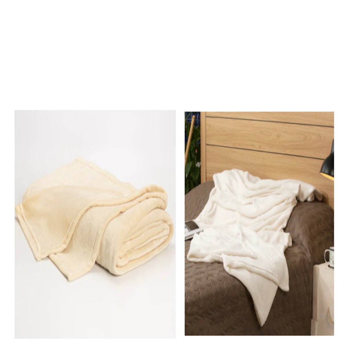 Cobija Flannel Fleece Beige 160x230cm Fondo Entero Suave