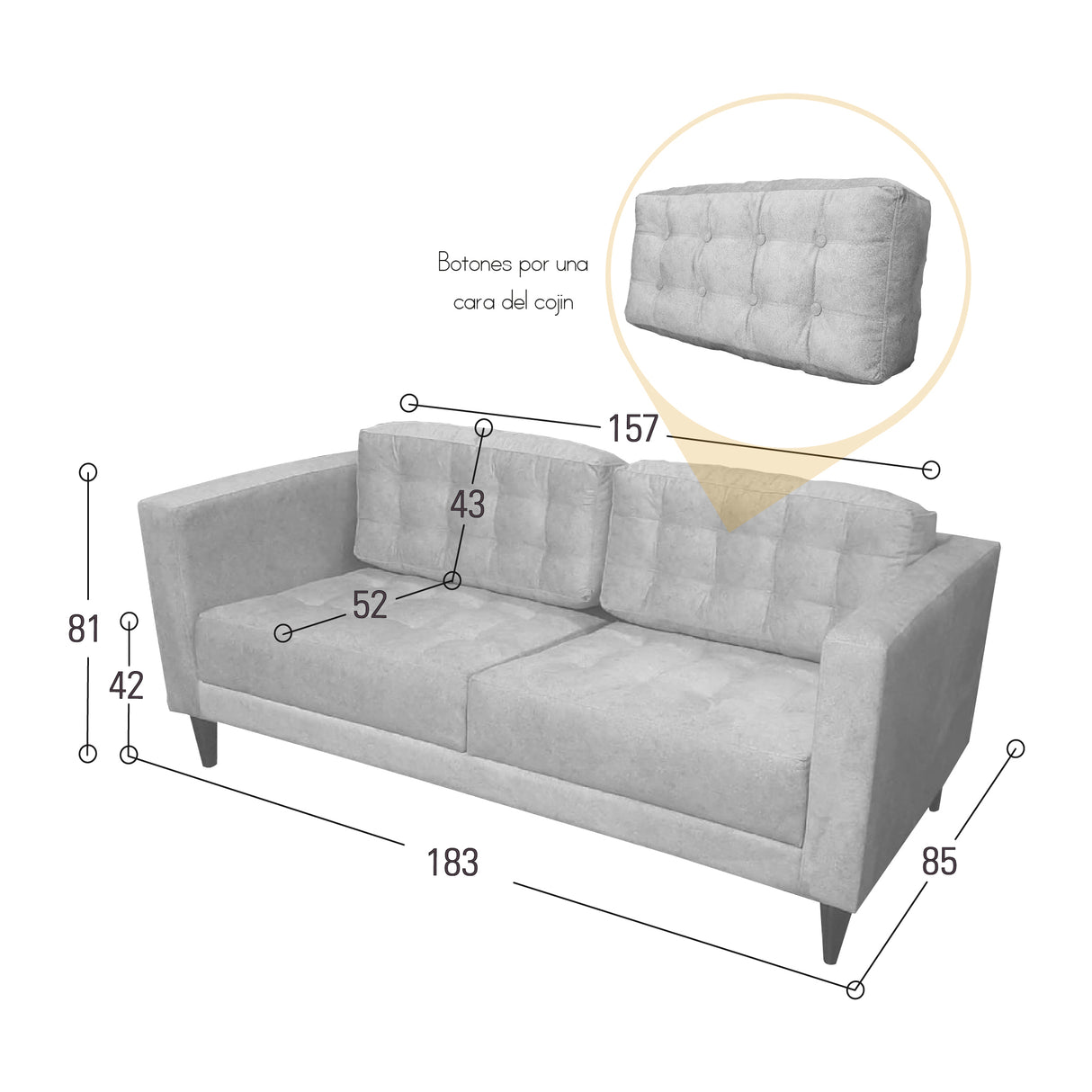 Sofá Donatello Plata y Matiz Caoba 183x81cm de Tres Puestos y con Apoya Brazos