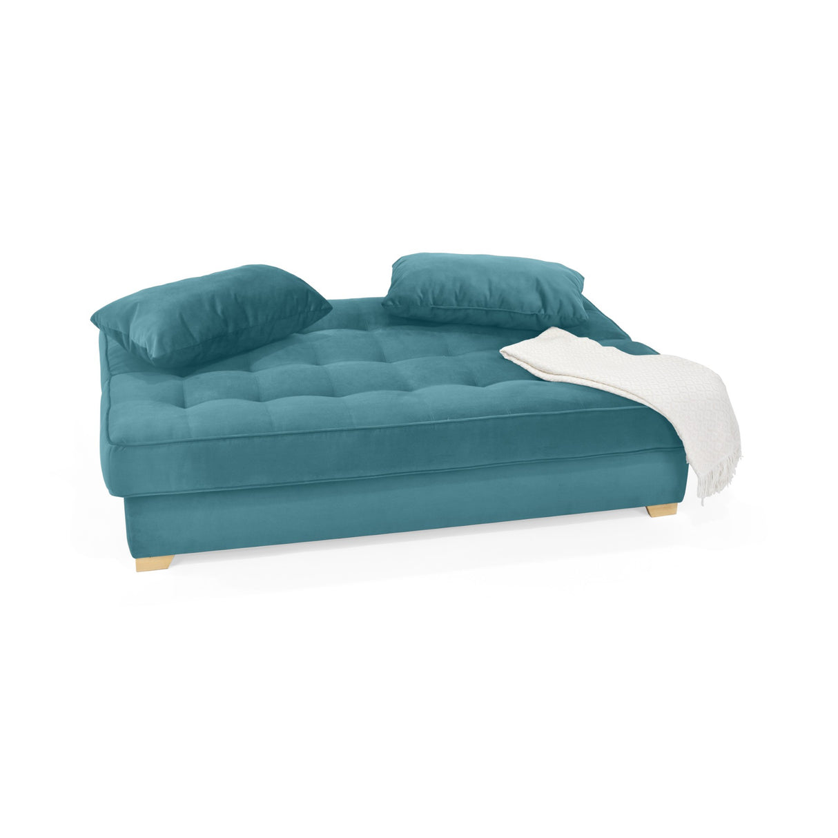 Sofacama Cambridge Petróleo y Matiz Natural 185x90cm de Tres Puestos Reclinable con Almacenamiento y sin Apoya Brazos