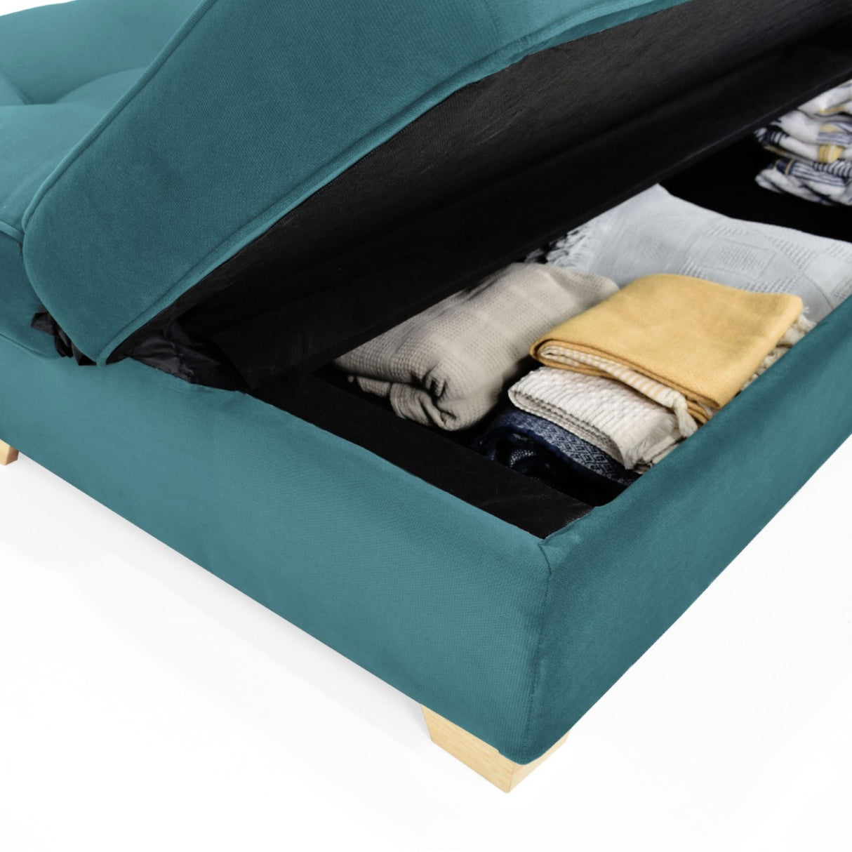 Sofacama Cambridge Petróleo y Matiz Natural 185x90cm de Tres Puestos Reclinable con Almacenamiento y sin Apoya Brazos