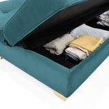 Sofacama Cambridge Petróleo y Matiz Natural 185x90cm de Tres Puestos Reclinable con Almacenamiento y sin Apoya Brazos