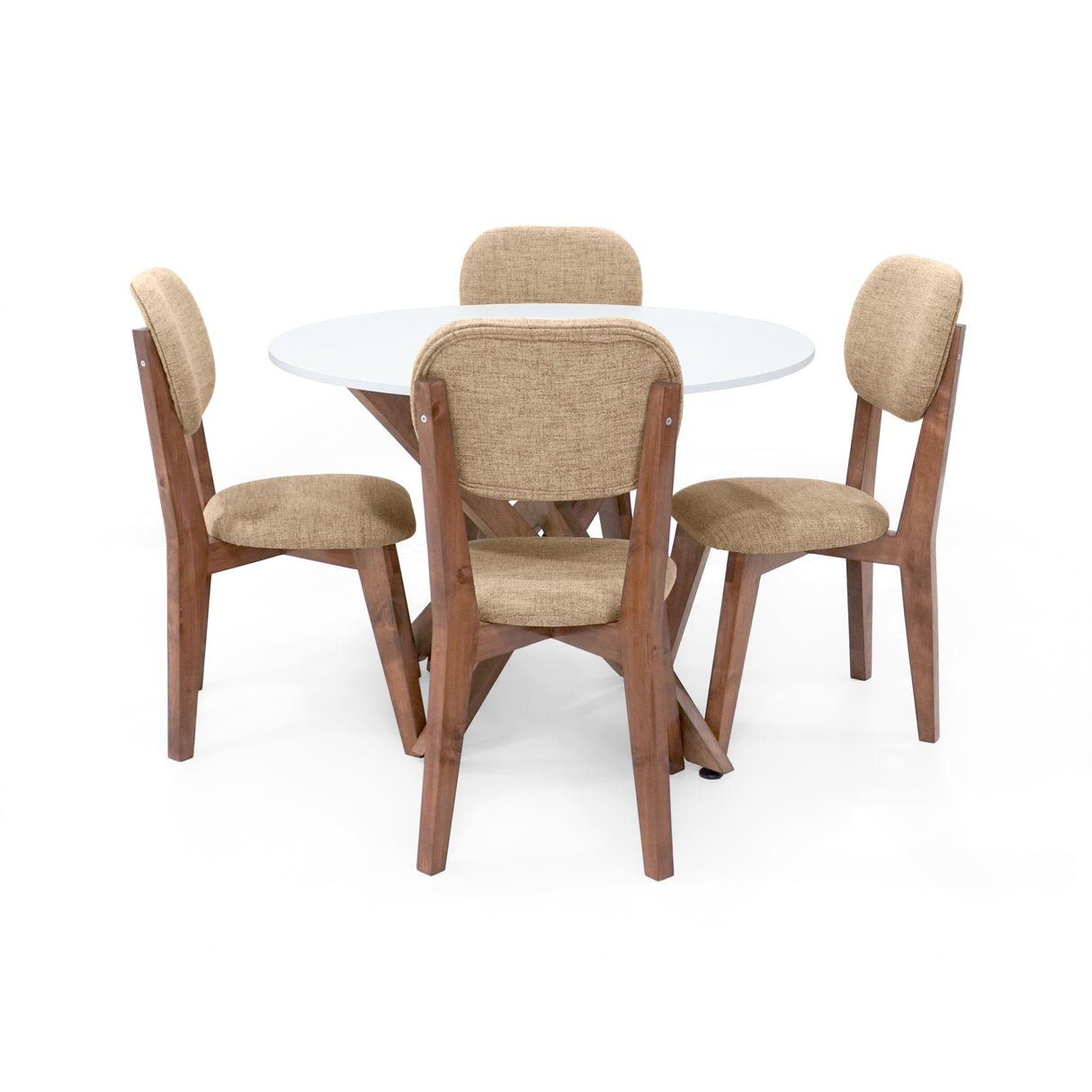 Juego de comedor Luxor Blanco y Beige 105x76.5cm Circular de Cuatro Puestos con Cuatro Sillas