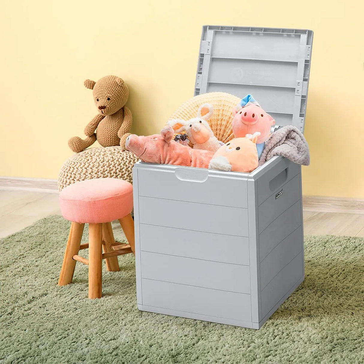 Combo Organizador Armario de Cocina y Baúl Barú Arena Gris 65x189cm con Cuatro Entrepaños y Cinco Compartimientos