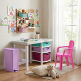 Combo Estudio Infantil Blanco y Rosado Fuerte 88x50cm con Un Escritorio Una Silla y Una Basurera