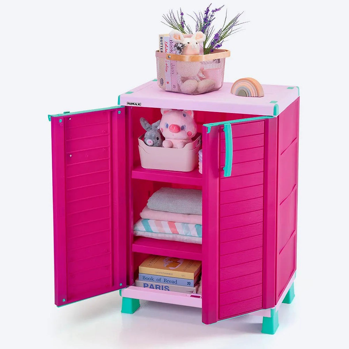 Combo Estudio Infantil Blanco y Rosado 88x50cm con Un Escritorio Una Silla y Un Armario