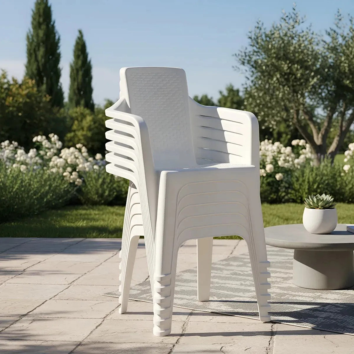 Set x 6 Sillas Eterna Blanco Arena 57x80.6cm de Asiento Rectangular con Espaldar y con Apoya Brazos