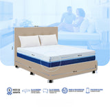 Combo Colchón Enrollado Multisleep Blanco y Arena Doble 140 X 190 Cm Firmeza Medio Doble Faz Con Cabecero y Base Cama