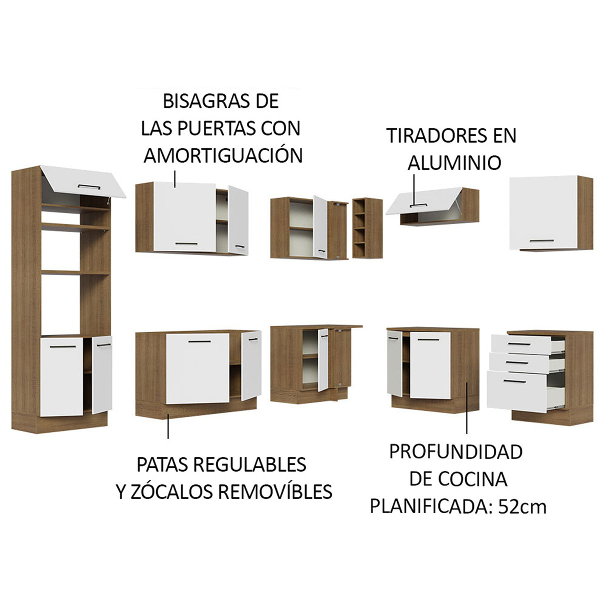 Cocina Integral Agata Marrón y Blanco 479x225cm sin Mesón para Pozuelo Izquierda y sin Estufa