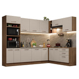 Cocina Integral Agata Marrón y Crema 479x225cm sin Mesón para Pozuelo Izquierda y sin Estufa