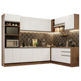 Cocina Integral Glamy Marrón y Blanco 479x225cm sin Mesón para Pozuelo Izquierda y sin Estufa