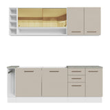 Cocina Integral Agata Blanco y Crema 220x225cm sin Mesón para Pozuelo Izquierda y sin Estufa