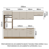 Cocina Integral Agata Marrón y Crema 330x225cm sin Mesón para Pozuelo Izquierda y sin Estufa