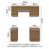 Cocina Integral Glamy Marrón 180x225cm con Mesón de Madera Aglomerada Mdp y sin Estufa
