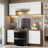 Cocina Integral Glamy Marrón y Blanco 180x225cm con Mesón de Madera Aglomerada Mdp y sin Estufa