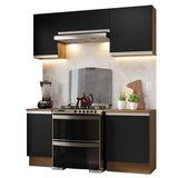 Cocina Integral Glamy Marrón y Negro 180x225cm con Mesón de Madera Aglomerada Mdp y sin Estufa