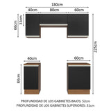 Cocina Integral Glamy Marrón y Negro 180x225cm con Mesón de Madera Aglomerada Mdp y sin Estufa