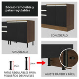 Cocina Integral Glamy Marrón y Negro 180x225cm con Mesón de Madera Aglomerada Mdp y sin Estufa