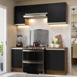 Cocina Integral Glamy Marrón y Negro 180x225cm con Mesón de Madera Aglomerada Mdp y sin Estufa