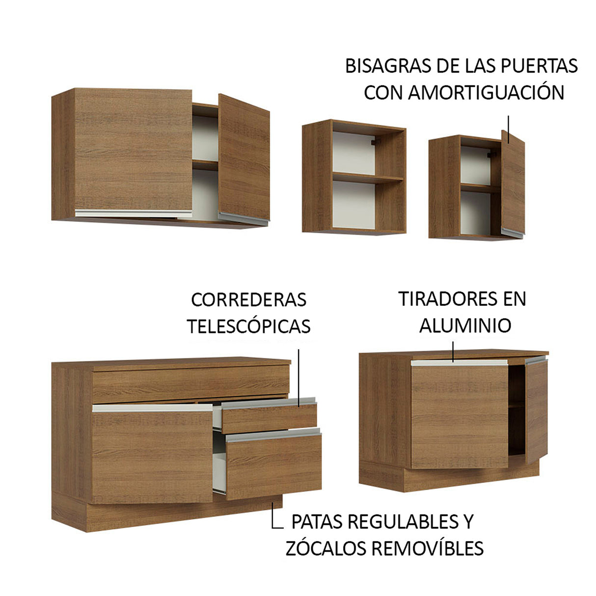 Cocina Integral Glamy Marrón 240x225cm con Mesón de Madera Aglomerada Mdp y sin Estufa