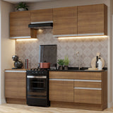 Cocina Integral Glamy Marrón 240x225cm sin Mesón para Pozuelo Izquierda y sin Estufa