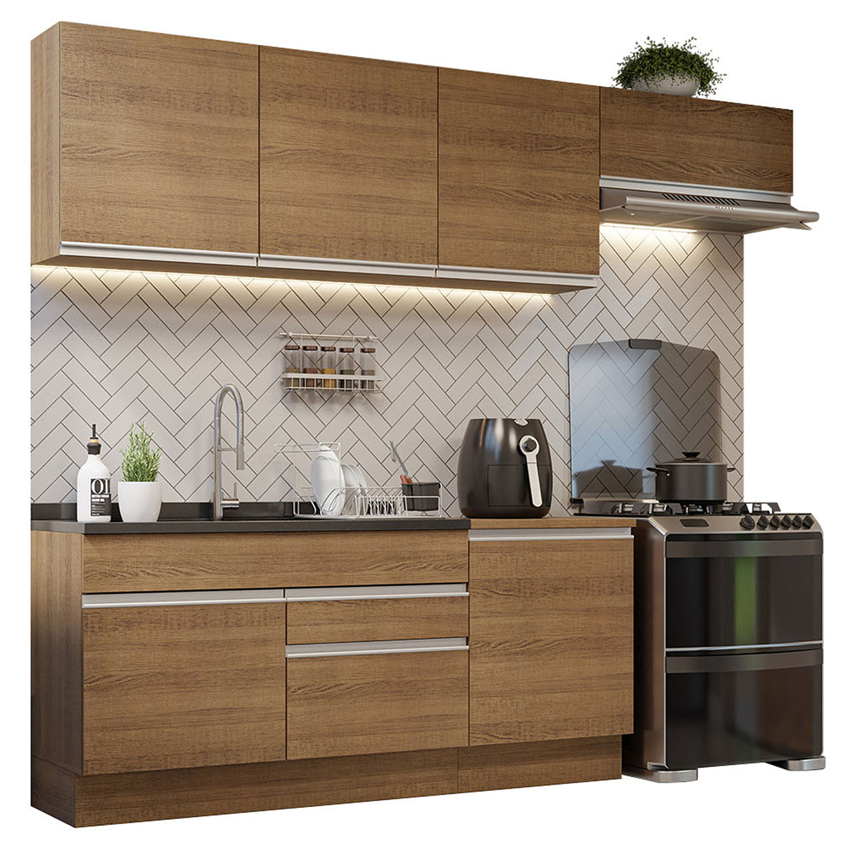 Cocina Integral Glamy Marrón 260x225cm sin Mesón para Pozuelo Izquierda y sin Estufa
