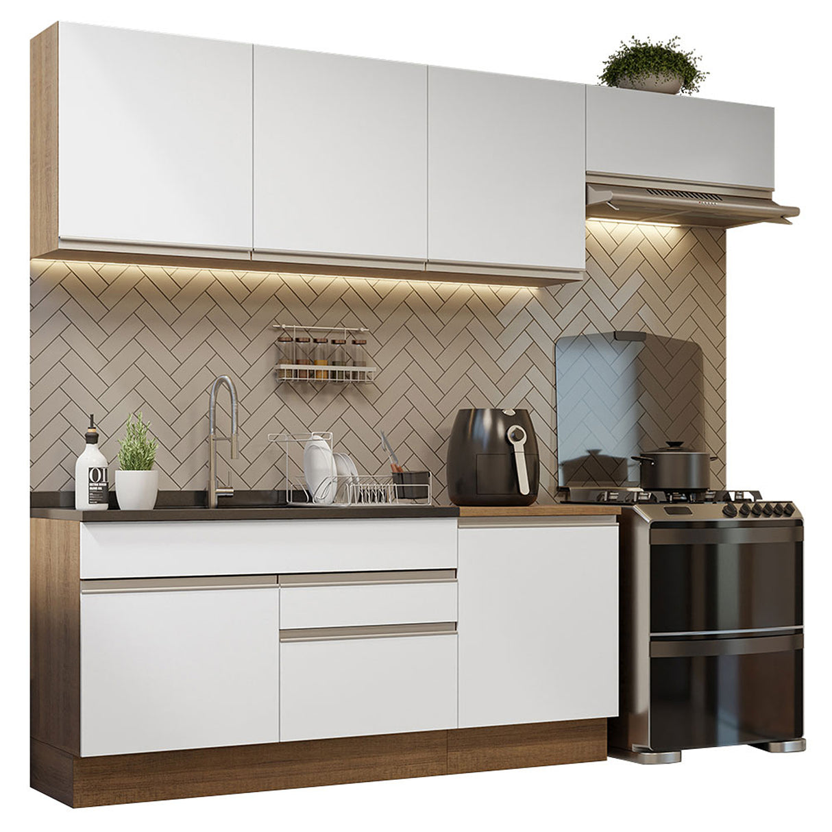 Cocina Integral Glamy Marrón y Blanco 260x225cm sin Mesón para Pozuelo Izquierda y sin Estufa