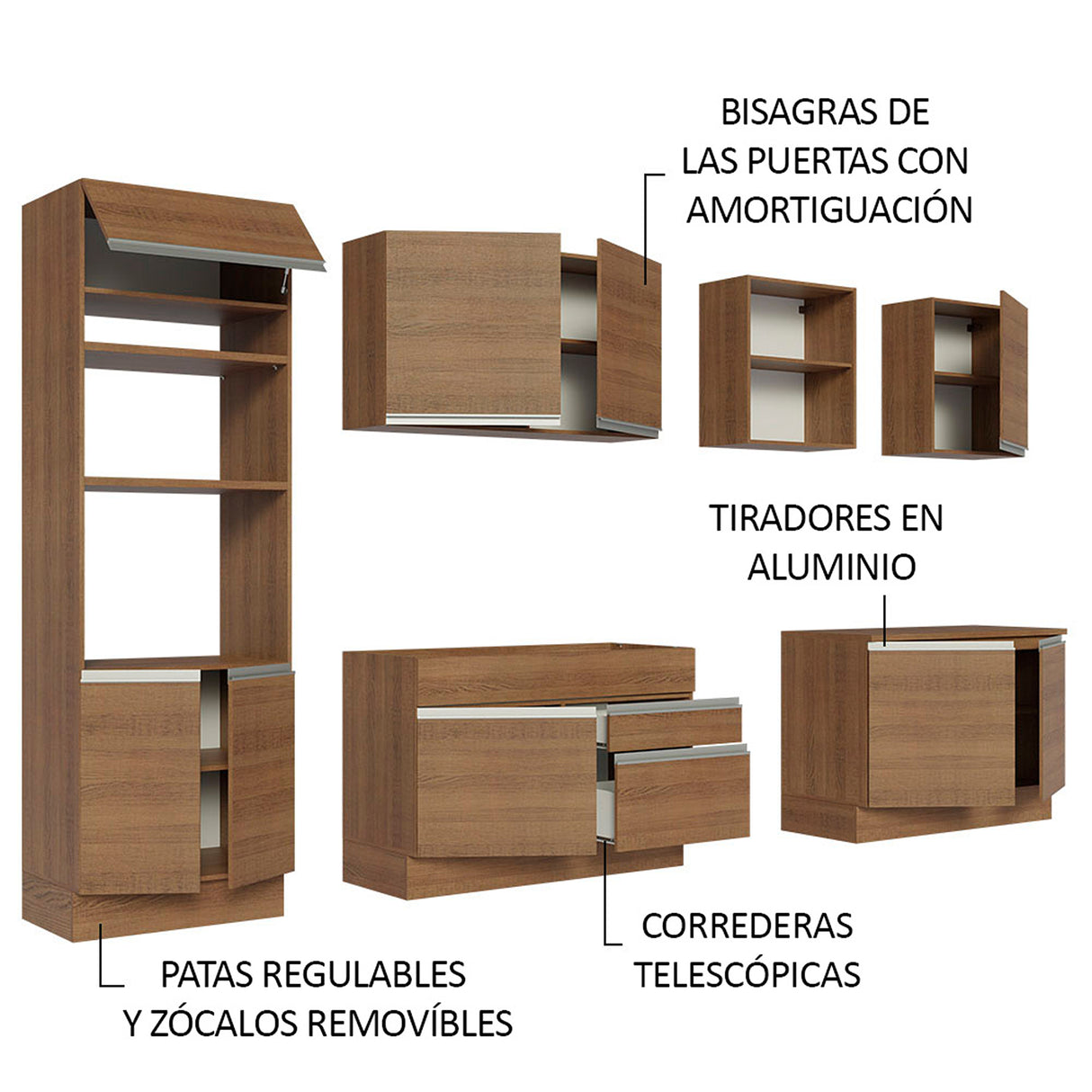 Cocina Integral Glamy Marrón 310x225cm sin Mesón para Pozuelo Izquierda y sin Estufa