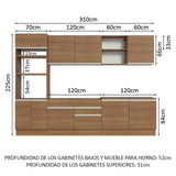 Cocina Integral Glamy Marrón 310x225cm sin Mesón para Pozuelo Izquierda y sin Estufa