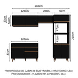 Cocina Integral Reims Negro 260x210cm con Mesón de Madera Aglomerada Mdp y sin Estufa