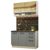 Cocina Integral Agata Blanco y Gris 120x225cm sin Mesón para Pozuelo Izquierda y sin Estufa