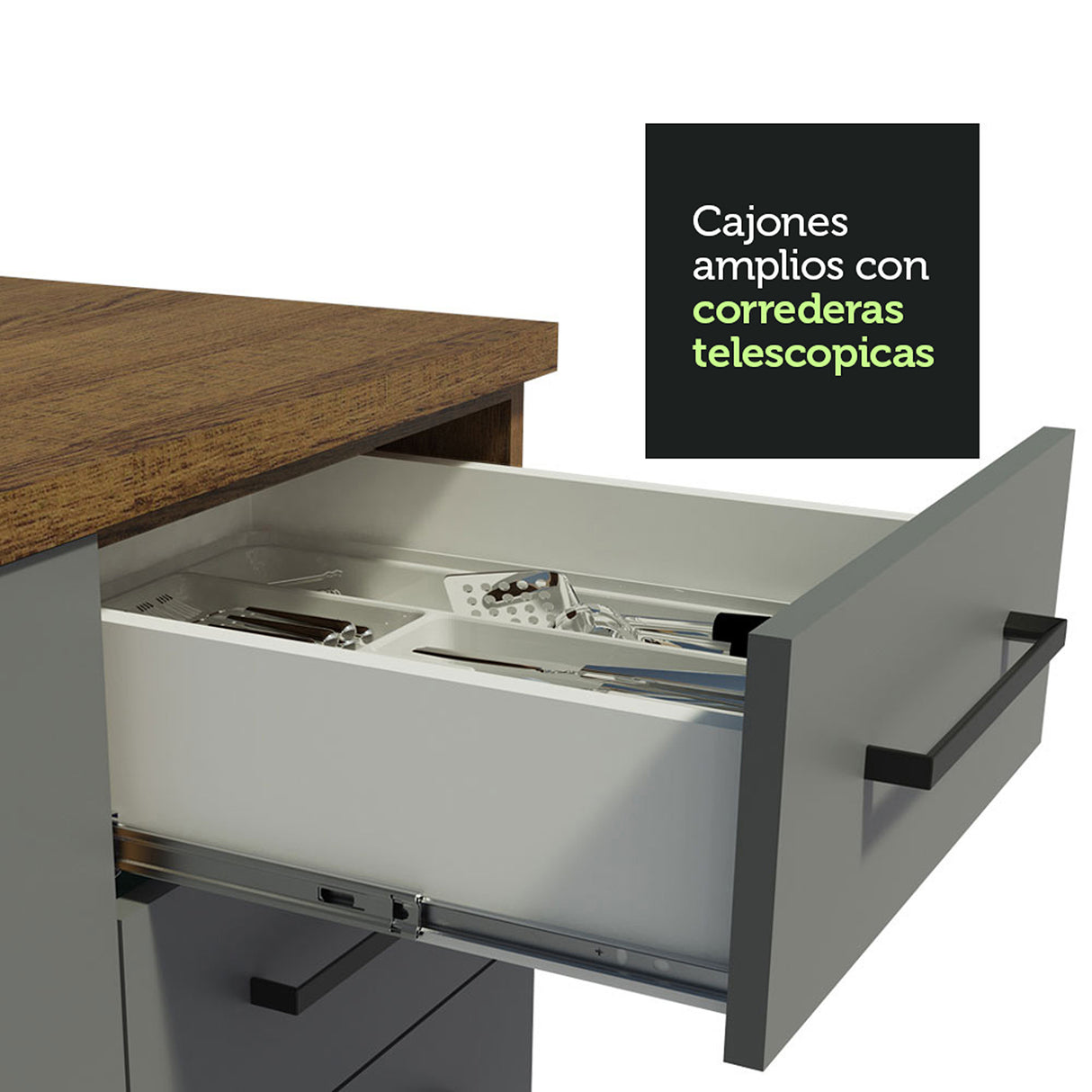 Cocina Integral Agata Marrón y Gris 120x225cm sin Mesón para Pozuelo Izquierda y sin Estufa