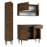 Cocina Integral Emily Marrón 137x186cm con Mesón de Madera Aglomerada Mdf con Siete Puertas y sin Estufa