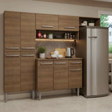 Cocina Integral Emily Marrón 229x186cm con Mesón de Madera Aglomerada Mdp con Nueve Puertas y sin Estufa