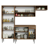 Cocina Integral Emily Marrón y Blanco 229x186cm con Mesón de Madera Aglomerada Mdp con Nueve Puertas y sin Estufa
