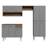 Cocina Integral Emily Marrón y Gris 229x186cm con Mesón de Madera Aglomerada Mdp y sin Estufa