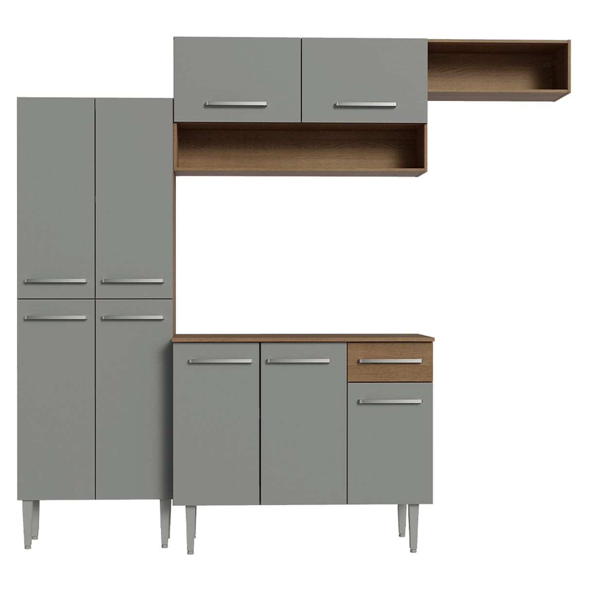 Cocina Integral Emily Marrón y Gris 229x210cm con Mesón de Madera Aglomerada Mdp y sin Estufa