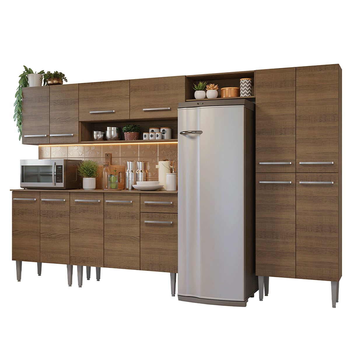 Cocina Integral Emily Marrón 293x186cm con Mesón de Madera Aglomerada Mdp y sin Estufa