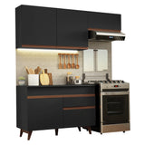 Cocina Integral Reims Negro 190x210cm con Mesón de Madera Aglomerada Mdp con Cinco Puertas y sin Estufa