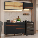Cocina Integral Reims Negro 190x210cm con Mesón de Madera Aglomerada Mdp Con Puertas Traslucidas y sin Estufa