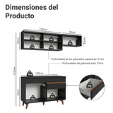 Cocina Integral Reims Negro 190x210cm con Mesón de Madera Aglomerada Mdp Con Puertas Traslucidas y sin Estufa