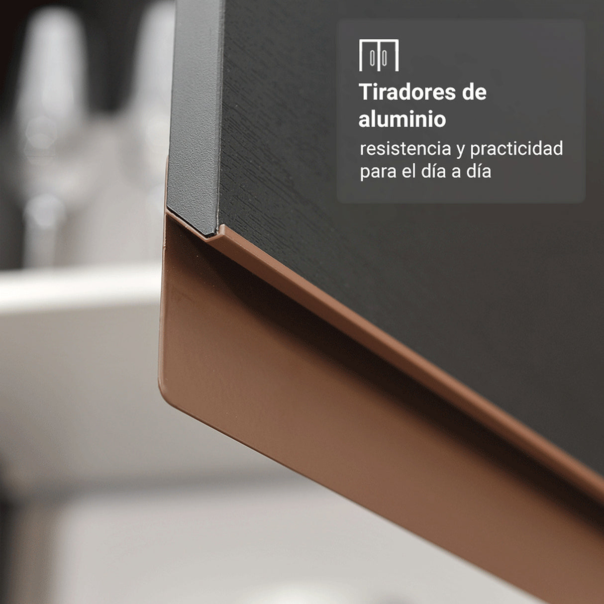 Cocina Integral Reims Negro y Marrón 190x210cm con Mesón de Madera Aglomerada Mdp con Cinco Puertas y sin Estufa
